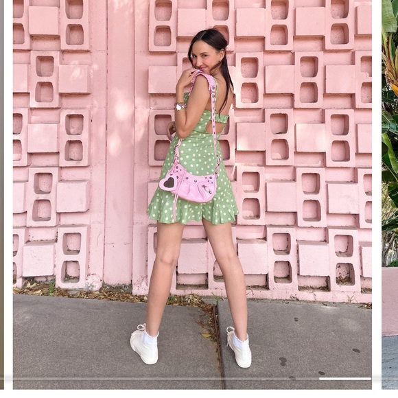 Green linen polka dot summer dress Zara spring summer collection - Picture 5 of 15